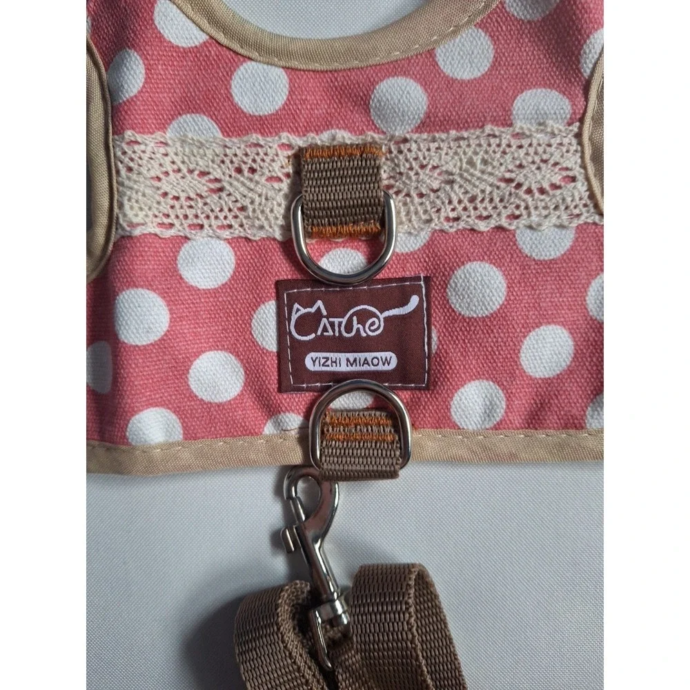 Cat Harness and Leas Set Pink Polka Dots Size Large adjustable Padded Vest
